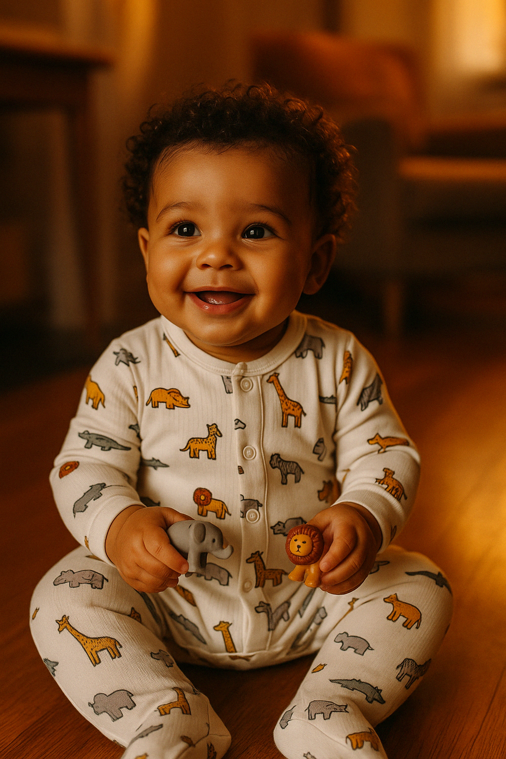 ORGANIC COTTON SAFARI PRINT SLEEPSUIT