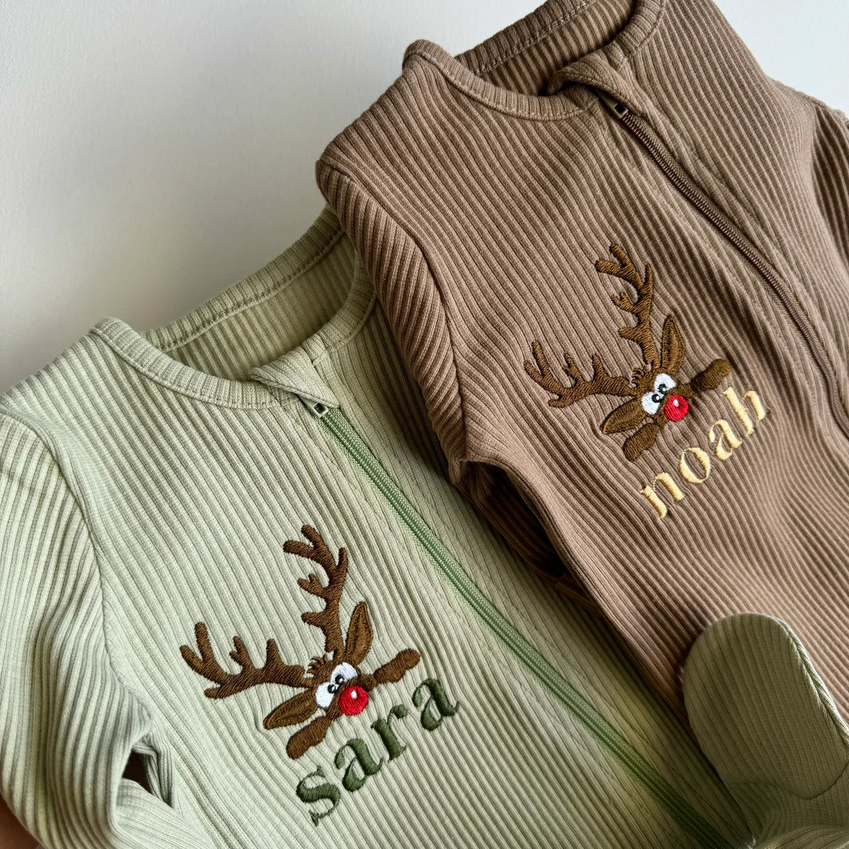 PERSONALISED CHRISTMAS REINDEER ZIP SLEEPSUIT