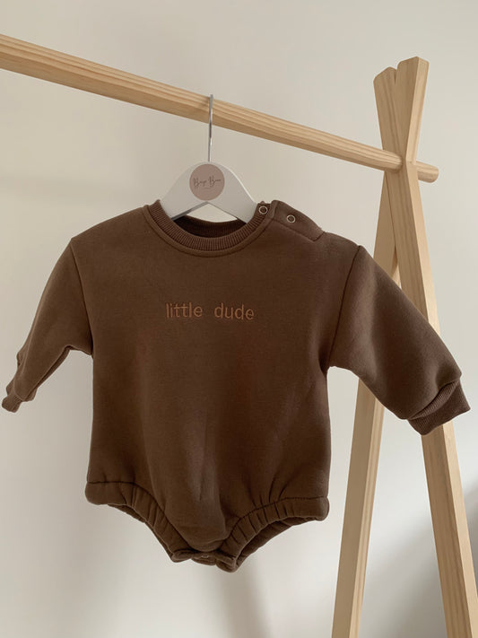 LITTLE DUDE BROWN SWEATSHIRT ROMPER