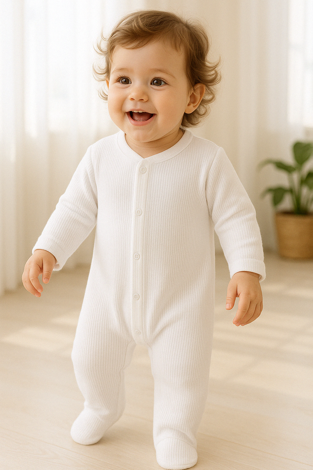 SALE ORGANIC COTTON WHITE UNISEX SLEEPSUIT