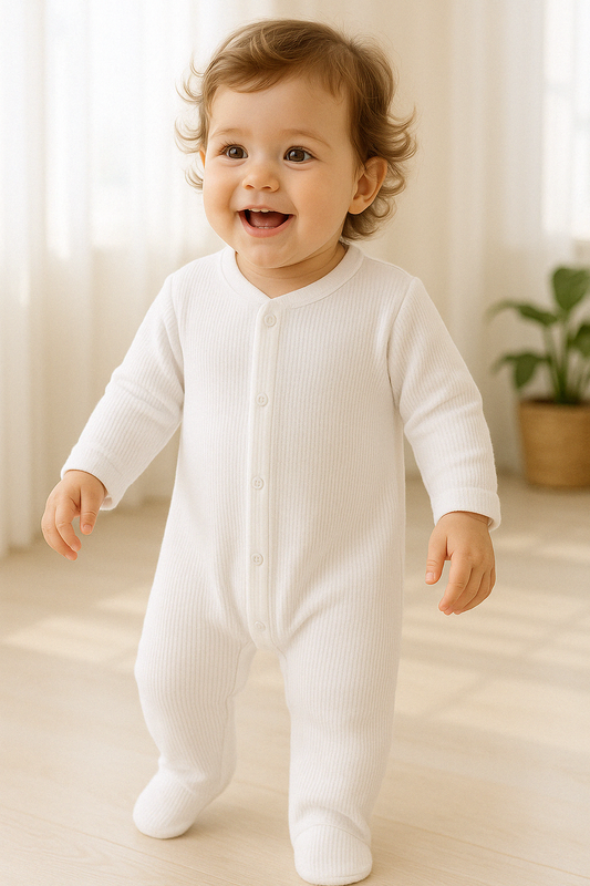 SALE ORGANIC COTTON WHITE UNISEX SLEEPSUIT