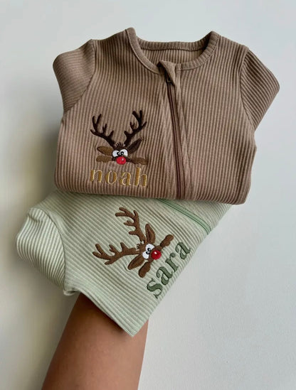 PERSONALISED CHRISTMAS REINDEER ZIP SLEEPSUIT