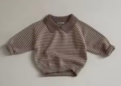 BROWN STRIPED COLLARED JUMPER