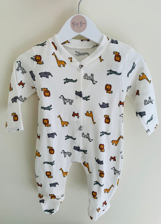 ORGANIC COTTON SAFARI PRINT SLEEPSUIT