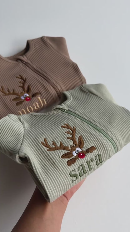 PERSONALISED CHRISTMAS REINDEER ZIP SLEEPSUIT